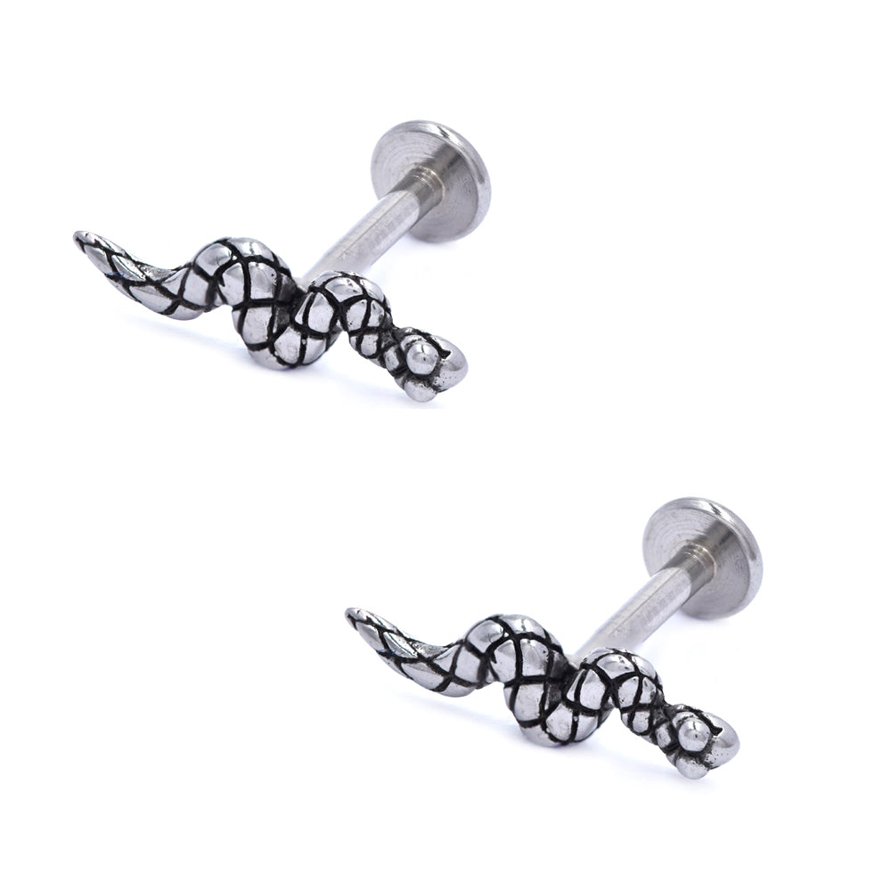 2 Pack Stainless steel snake piercing with flat back closure - SSYBJ4668