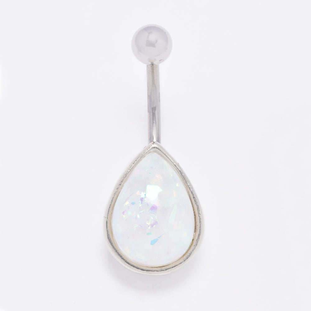 Stainless steel shimmery acrylic teardrop belly ring