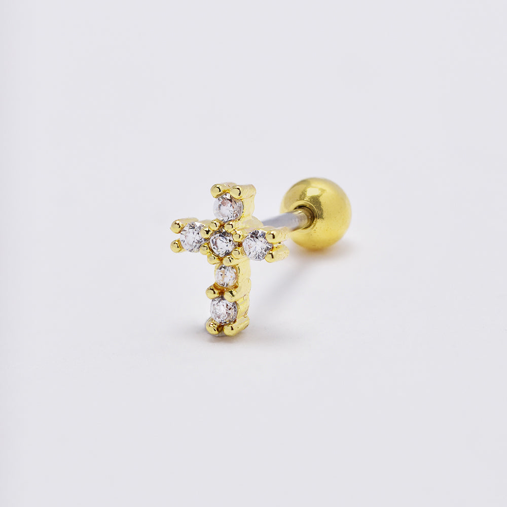 Stainless steel cubic zirconia cross piercing - SSYBJ4892