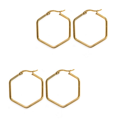 2 Pack Stainless steel 35mm gold hexagon shaped hoop earring - SSYE3089