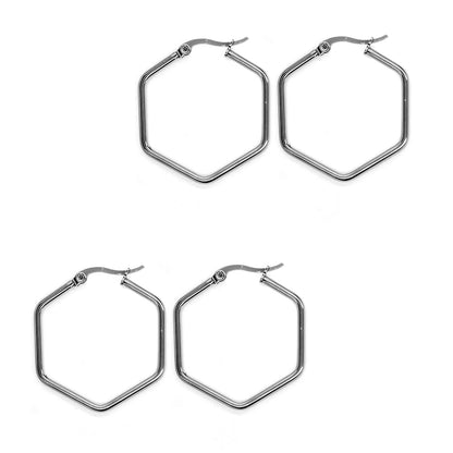 2 Pack Stainless steel 35mm gold hexagon shaped hoop earring - SSYE3089