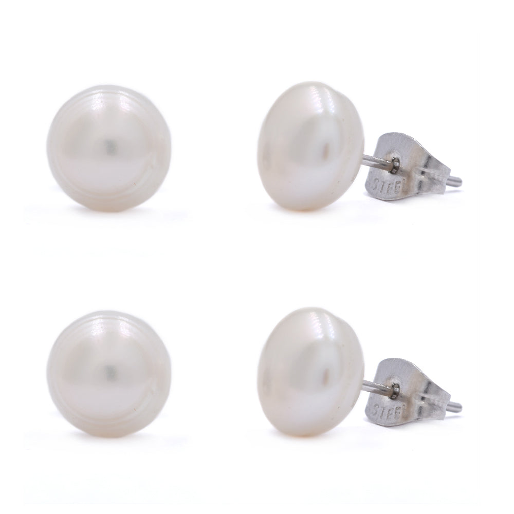 2 Pair 8mm Freshwater pearls with Stainless steel posts earring - SSYE3117