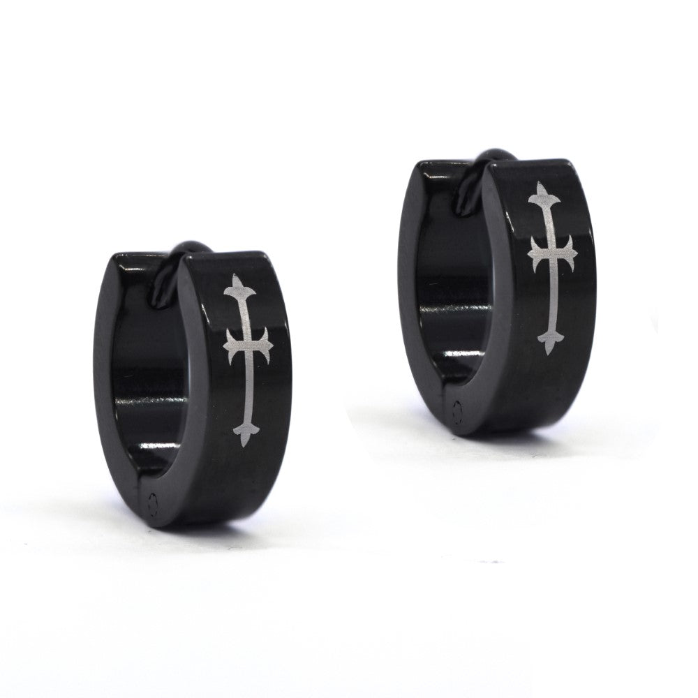 Stainless steel cross detail huggie earrings - SSYE4052