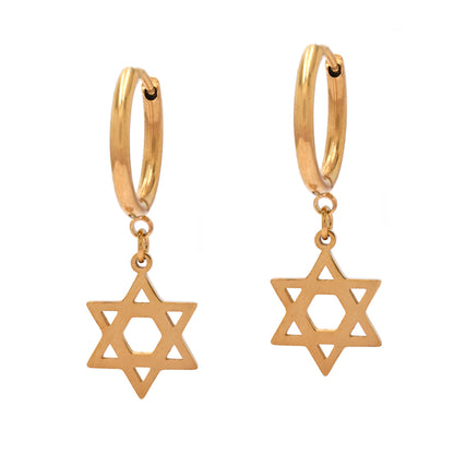 Stainless steel Star of David on hoop - SSYE4556