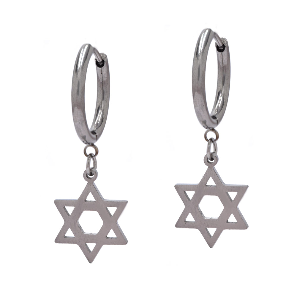 Stainless steel Star of David on hoop - SSYE4556