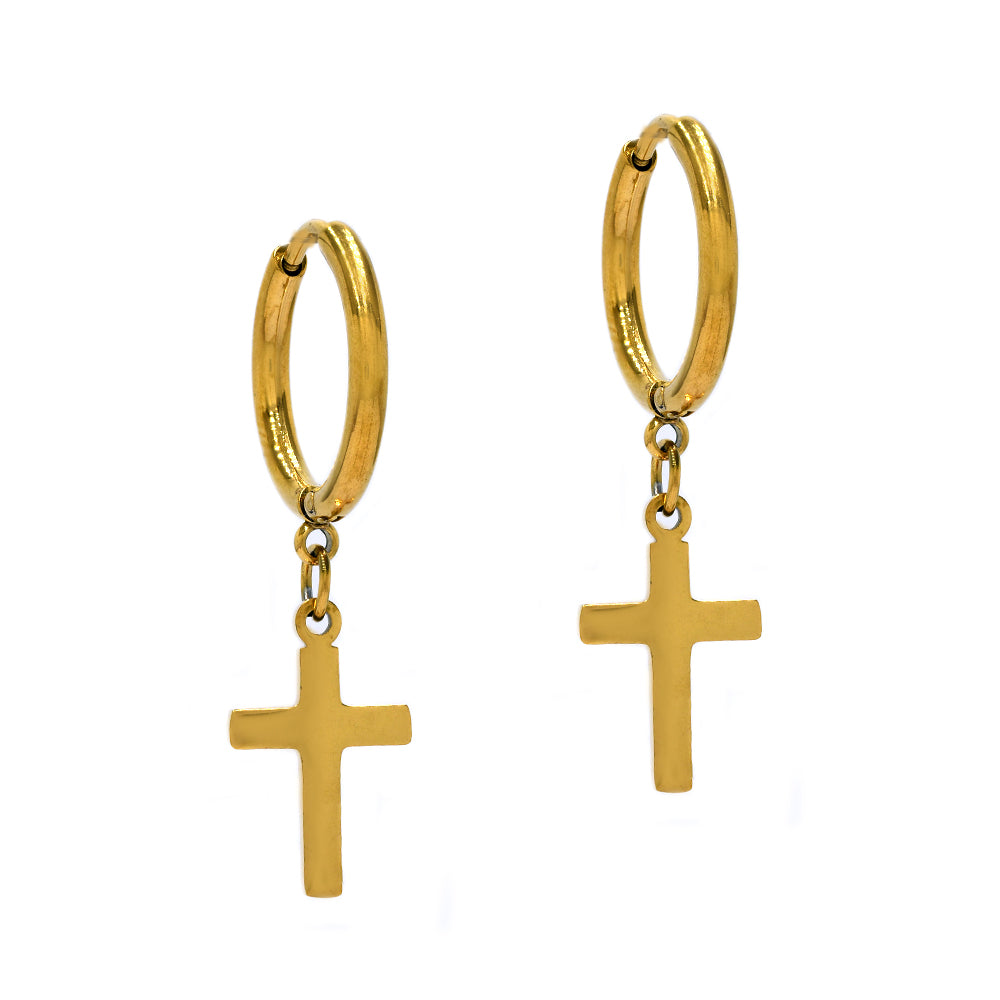 Stainless steel drop cross earring