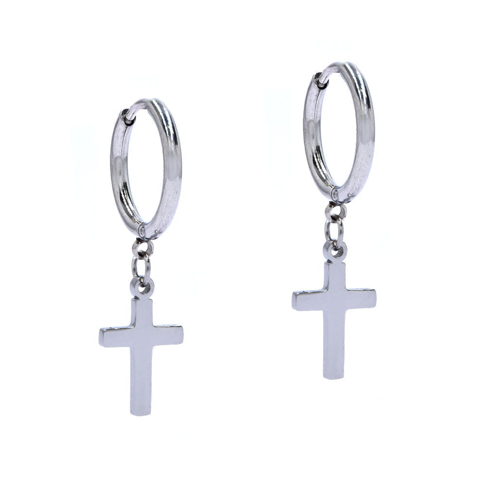 Stainless steel drop cross earring