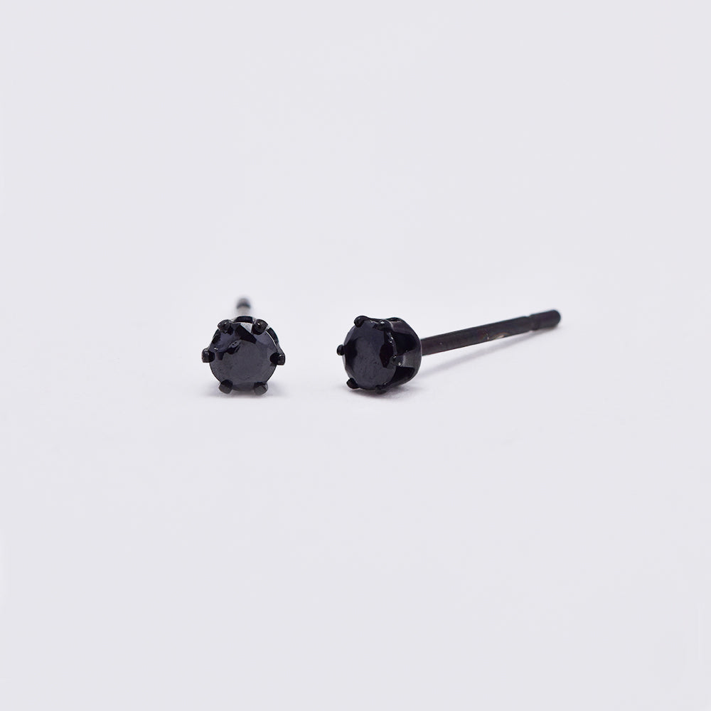 Stainless steel 3mm black cubic zirconia 6 claw stud earring - SSYE4868