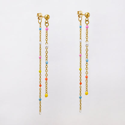 Steel two strand enamel bead earring - SSYE4930