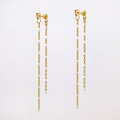 Steel two strand enamel bead earring - SSYE4930