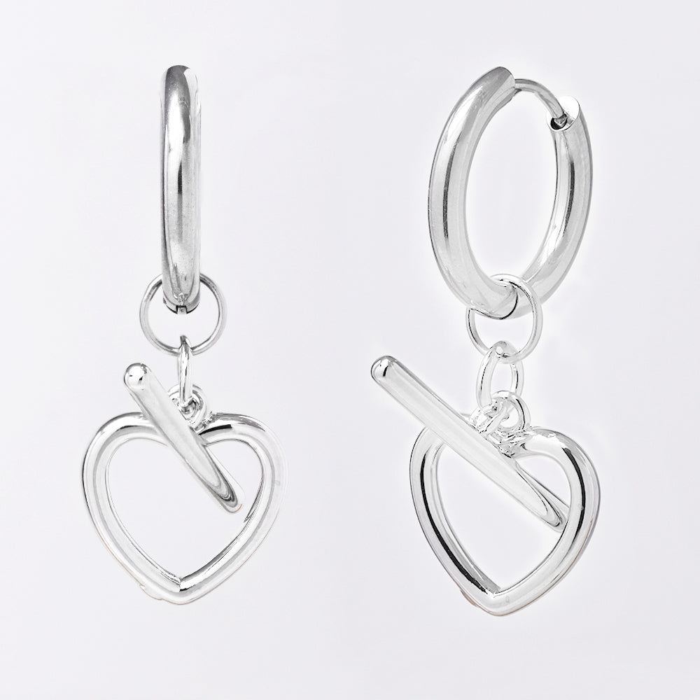 Stainless steel hoops with drop heart - SSYE5020