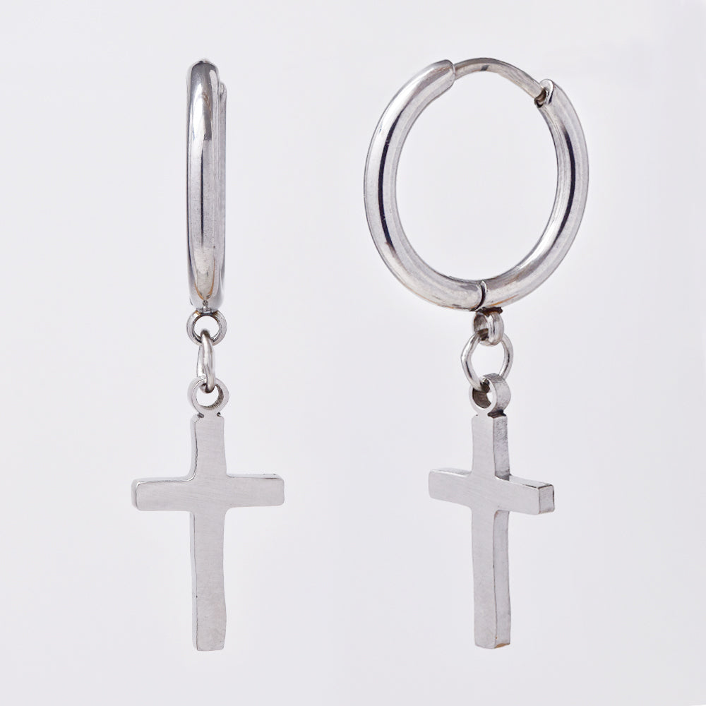 Stainless steel cross on hoop earring - SSYE5053