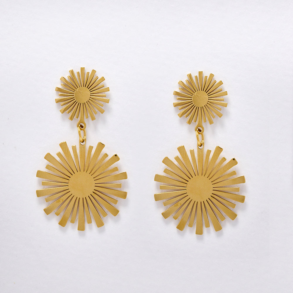 Stainless steel gold double flower earring