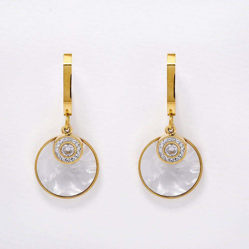 Stainless steel gold shell disk earring - SSYE5215