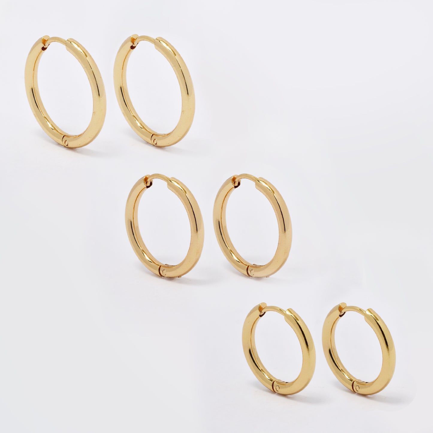 Steel 3 pack 2mm x 19mm and 21mm and 23mm gold sleeper earrings - SSYE5521A