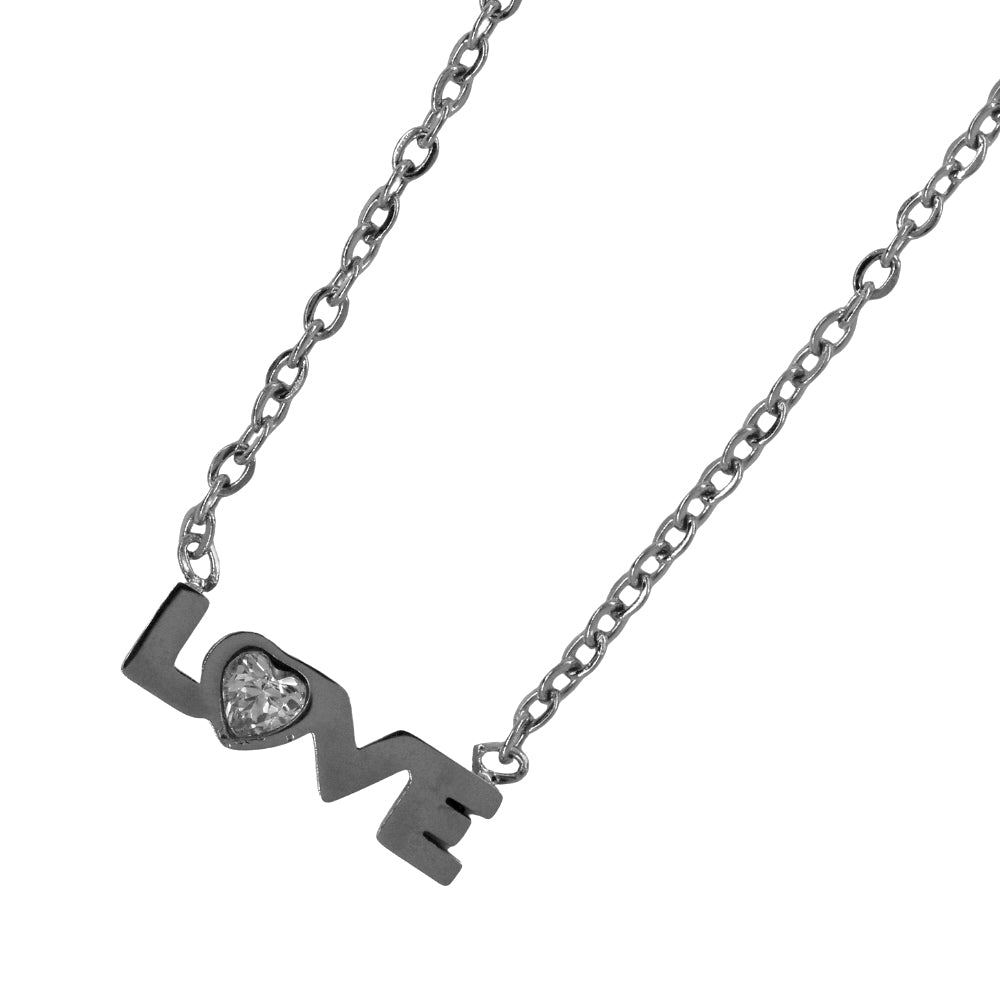 Stainless steel cubic zirconia LOVE work necklace - Love: L15mm x 6mm Chain: 45cm + 5cm extension chain - SSYN2095