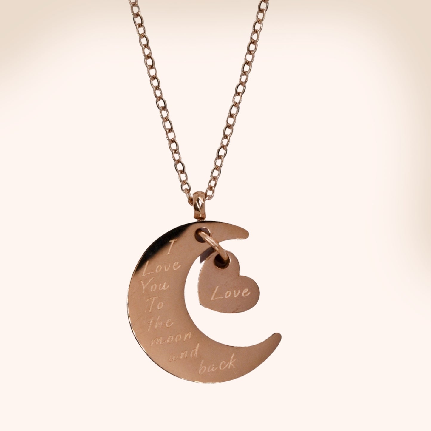 Stainless steel moon heart engraved necklace - Moon: L16mm x W14mm chain: 45cm - SSYN2096