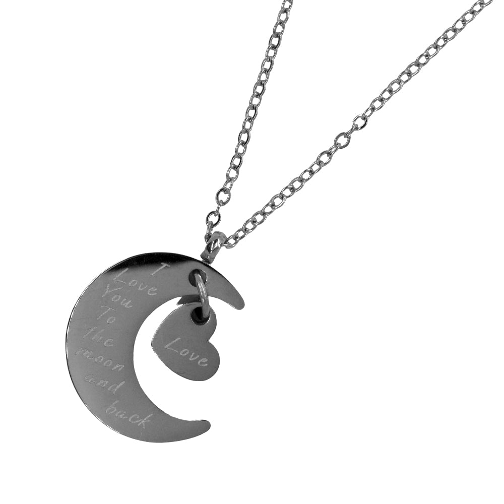 Stainless steel moon heart engraved necklace - Moon: L16mm x W14mm chain: 45cm - SSYN2096