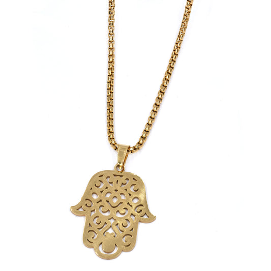Stainless steel XL gold Hamsa necklace