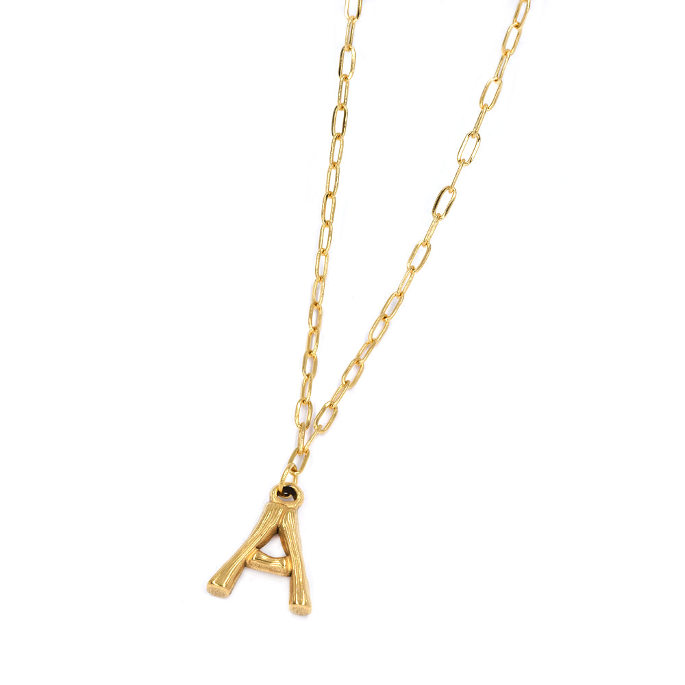 Stainless steel gold initial pendant on chain - SSYN4565