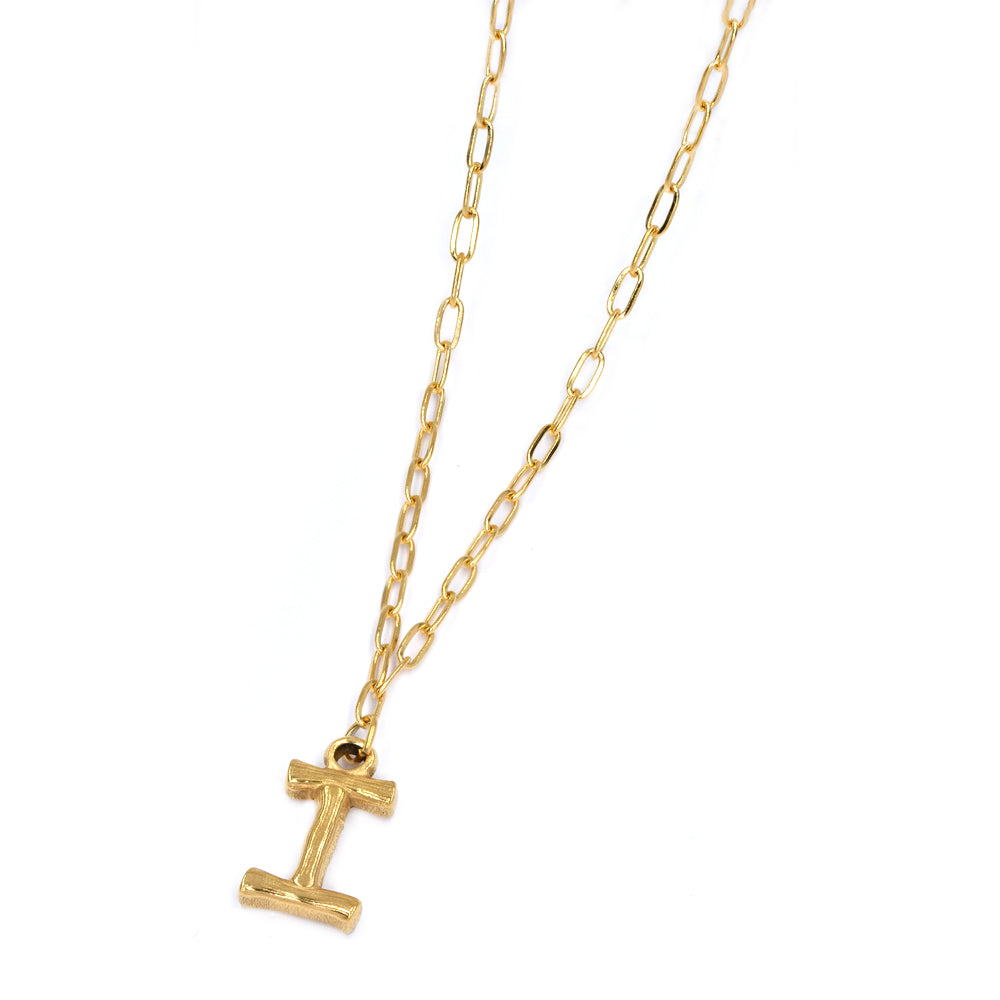 Stainless steel gold initial pendant on chain - SSYN4565