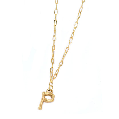 Stainless steel gold initial pendant on chain - SSYN4565