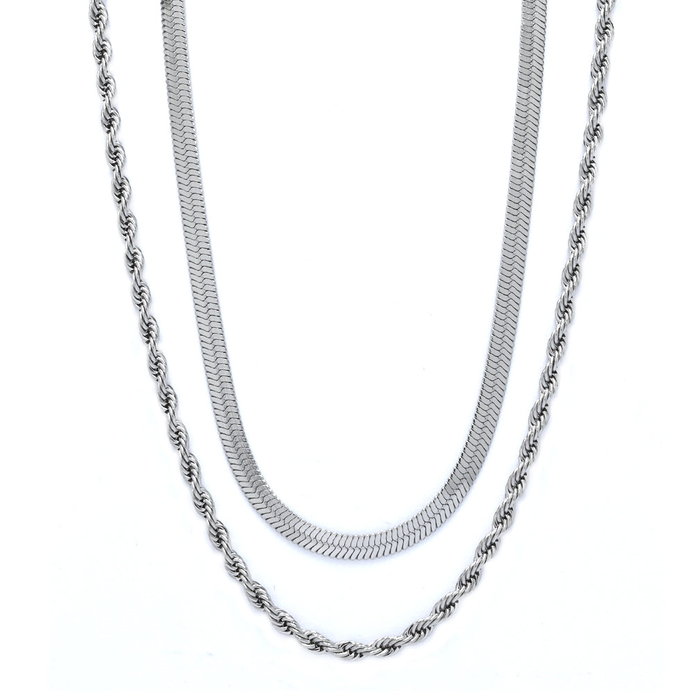 Stainless steel 3mm x 55cm rope and 4mm x 40cm herringbone chain - SSYN4566