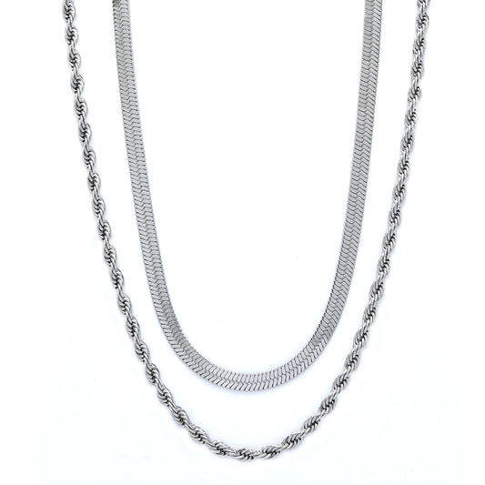 Stainless steel 3mm x 55cm rope and 4mm x 40cm herringbone chain - SSYN4566