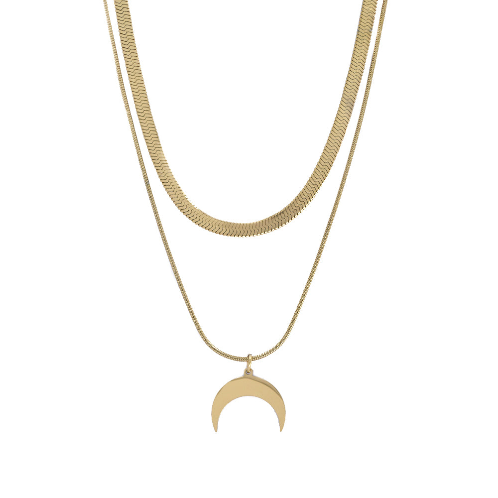 Stainless steel Layered Gold Plated Stainless steel moon and herringbone - SSYN4631