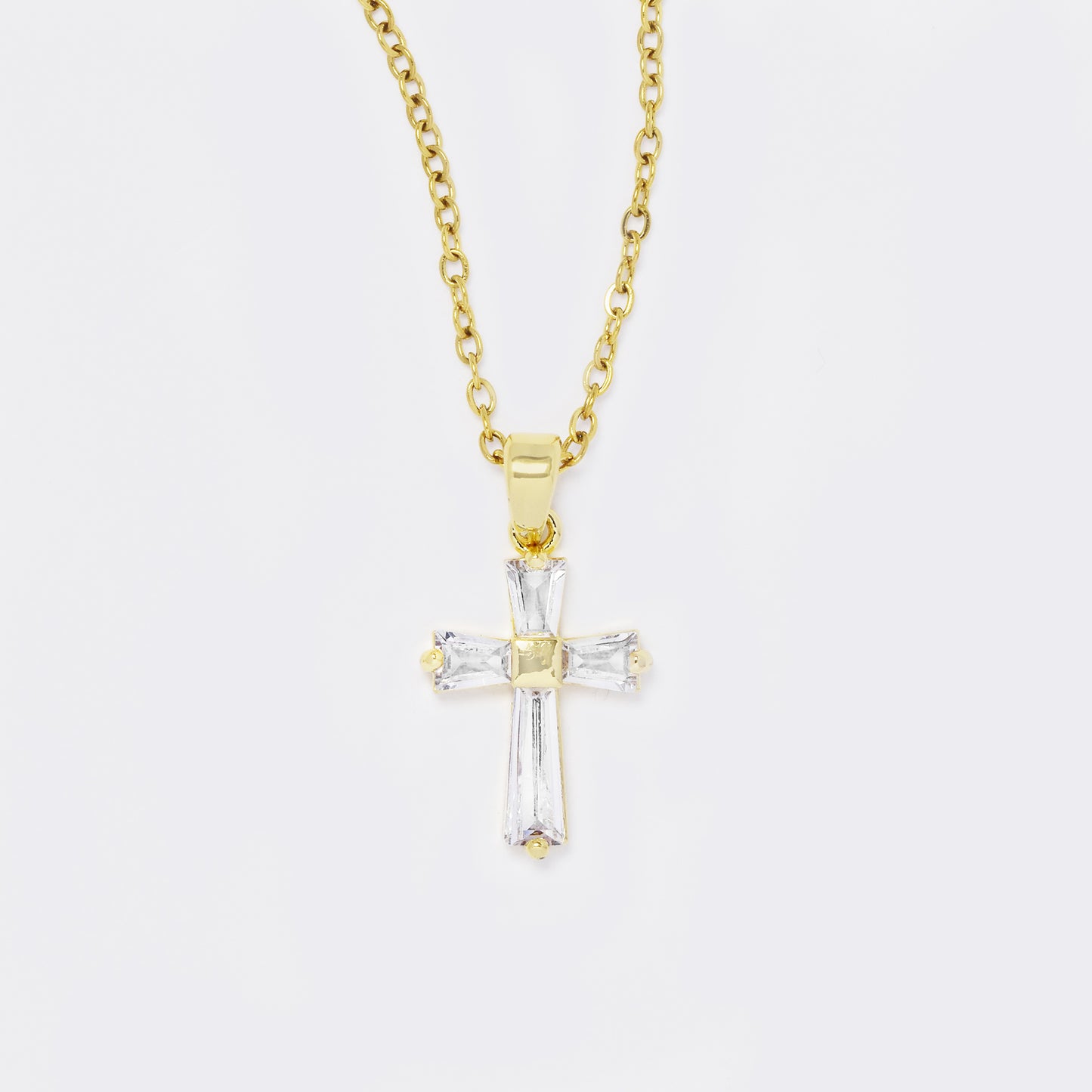 CZ cross pendant on steel chain - SSYN5638