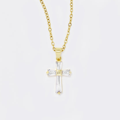 CZ cross pendant on steel chain - SSYN5638