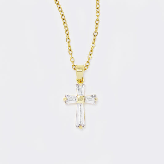 CZ cross pendant on steel chain - SSYN5638