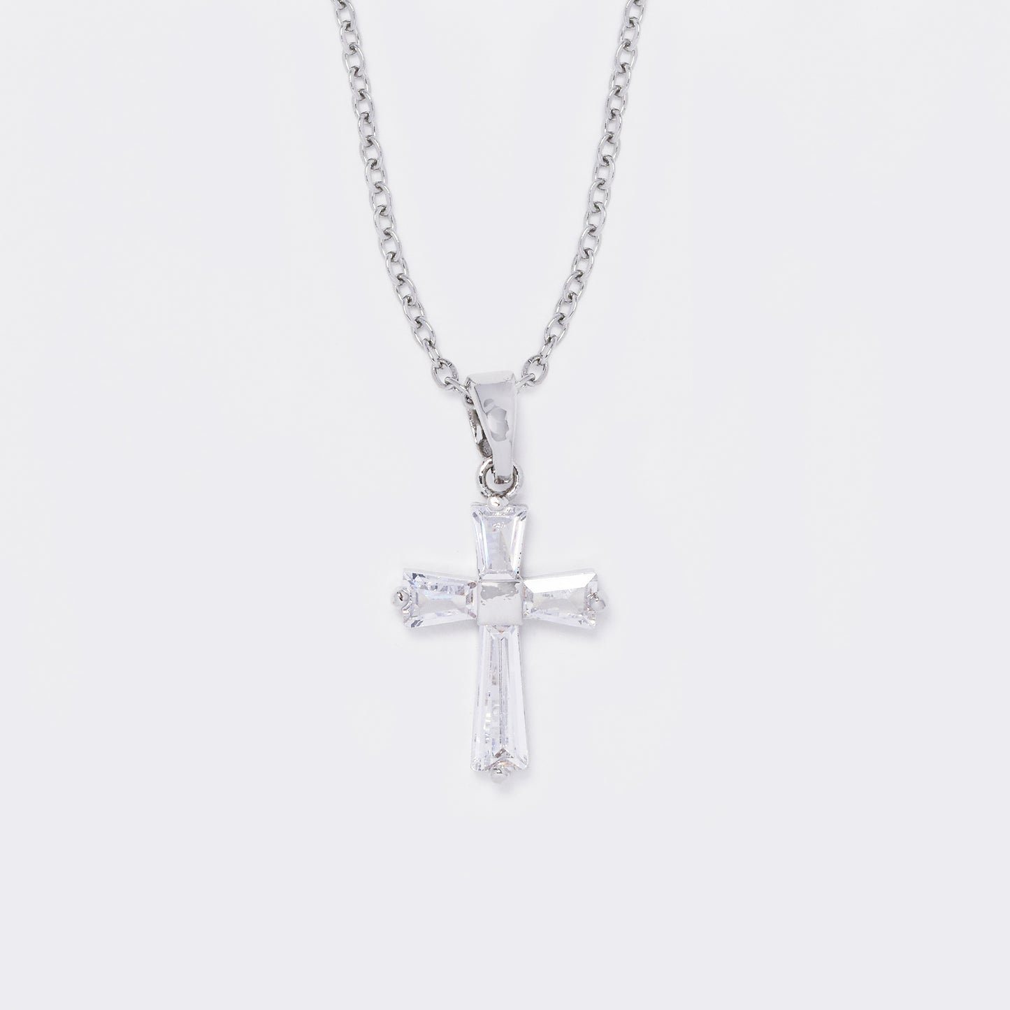 CZ cross pendant on steel chain - SSYN5638