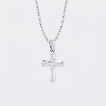 CZ cross pendant on steel chain - SSYN5638