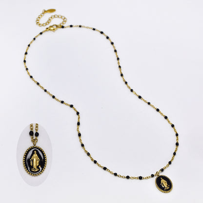 Steel Virgin Mary enamel necklace - SSYN5859