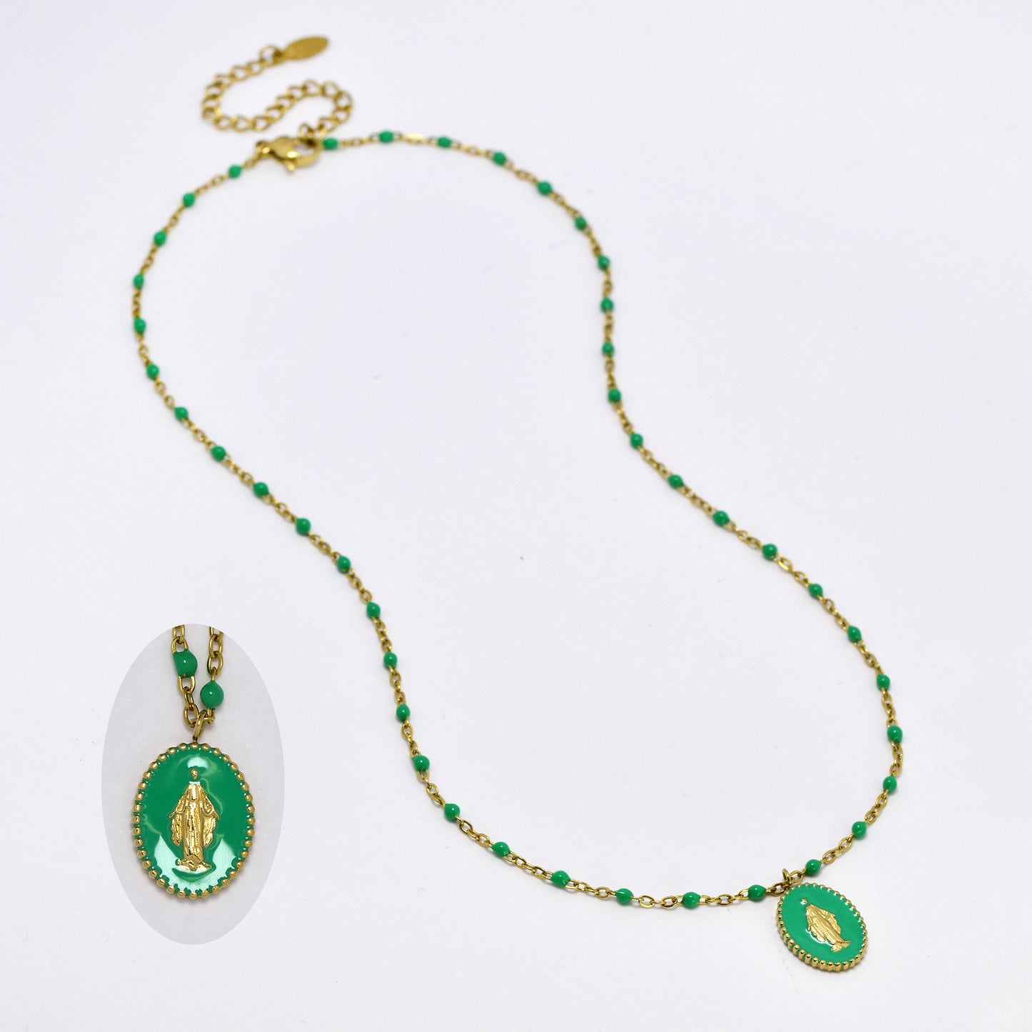 Steel Virgin Mary enamel necklace - SSYN5859