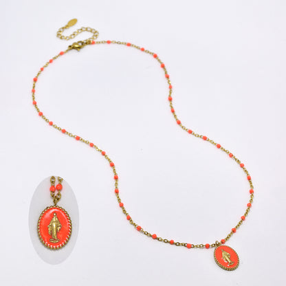 Steel Virgin Mary enamel necklace - SSYN5859