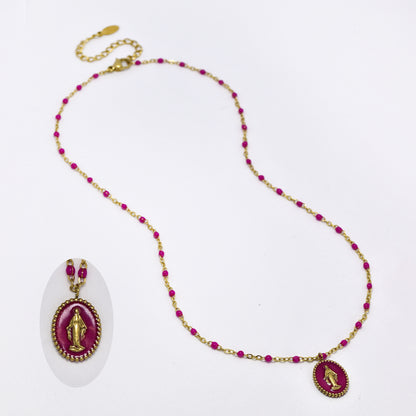 Steel Virgin Mary enamel necklace - SSYN5859