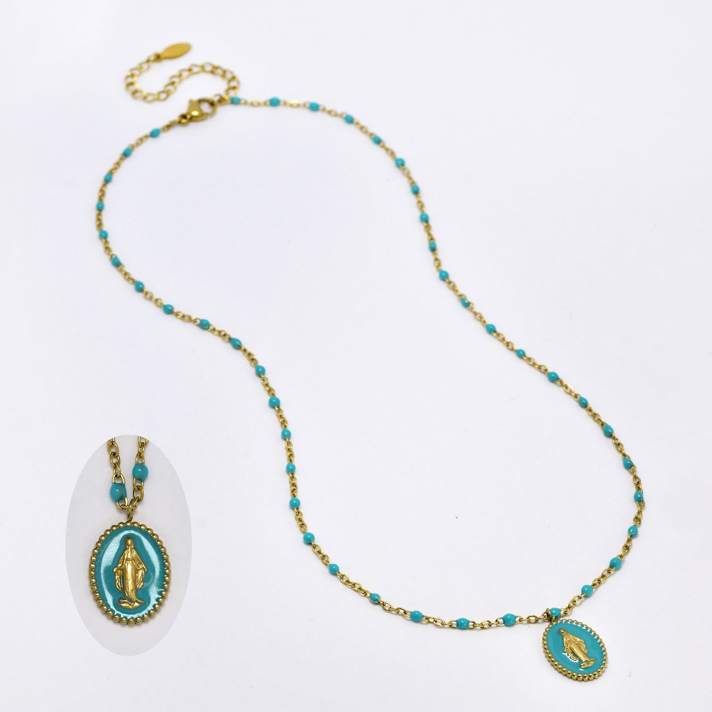 Steel Virgin Mary enamel necklace - SSYN5859