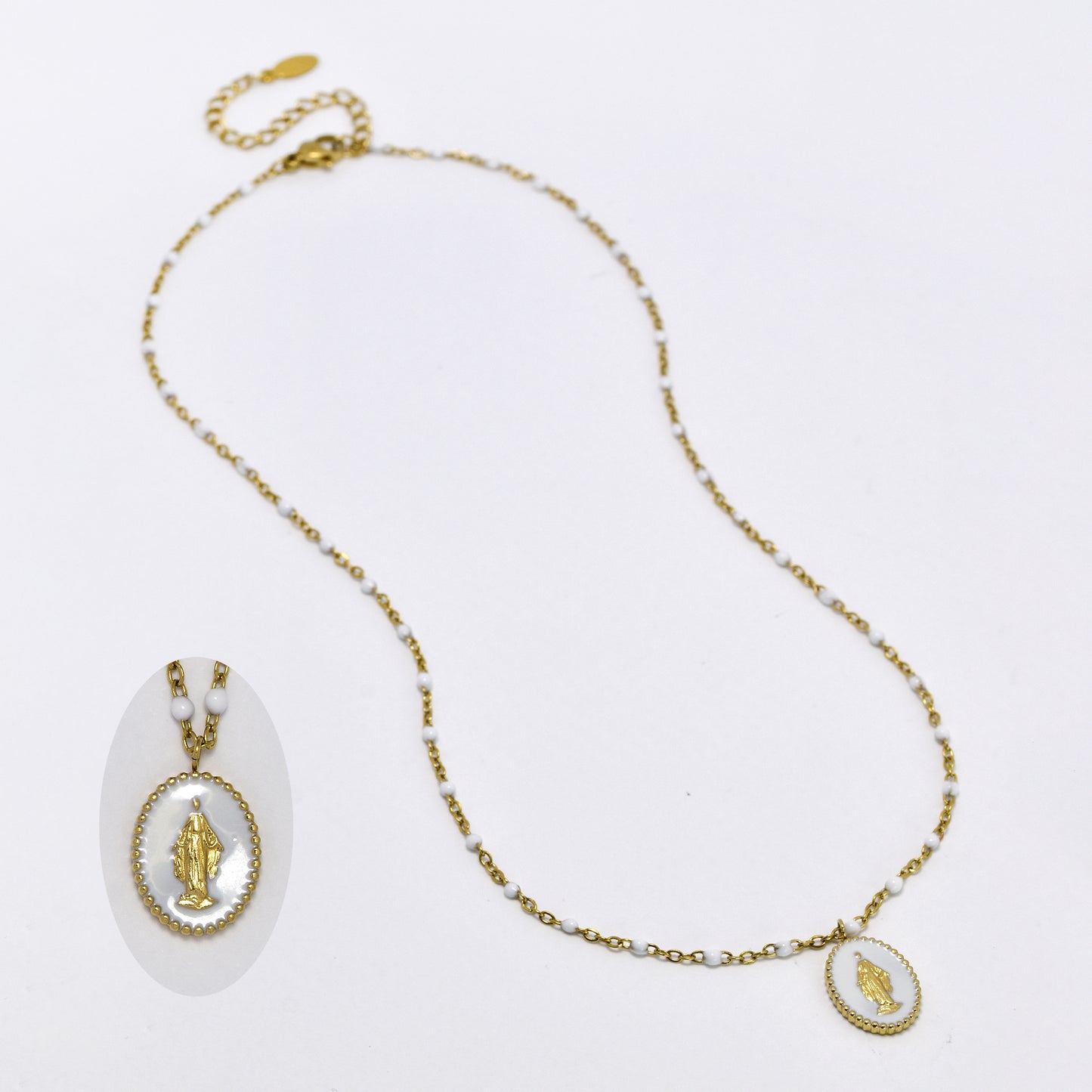 Steel Virgin Mary enamel necklace - SSYN5859