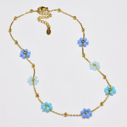 Steel 39cm + 5cm flower bead and ball necklace - SSYN5861