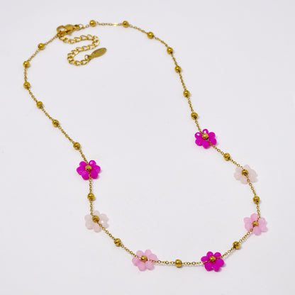 Steel 39cm + 5cm flower bead and ball necklace - SSYN5861