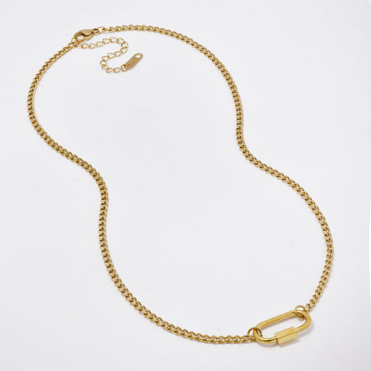 SSYN5876 - Steel curb link cutout oval necklace