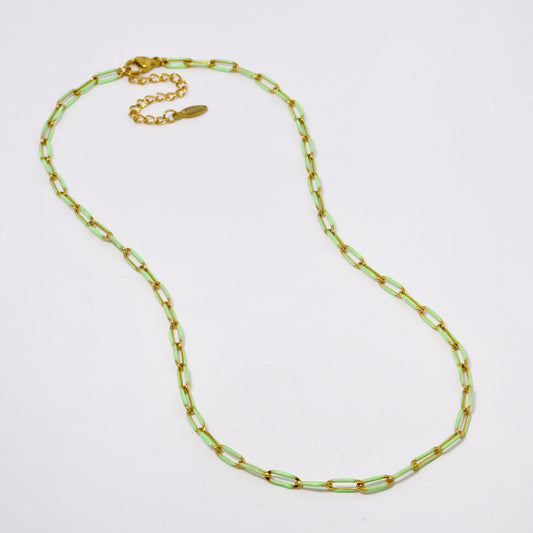 SSYN5880 - Steel 42cm + 5cm oval link colour enamel necklace