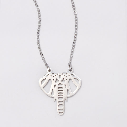 SSYN5883 - Steel cutout elephant head necklace