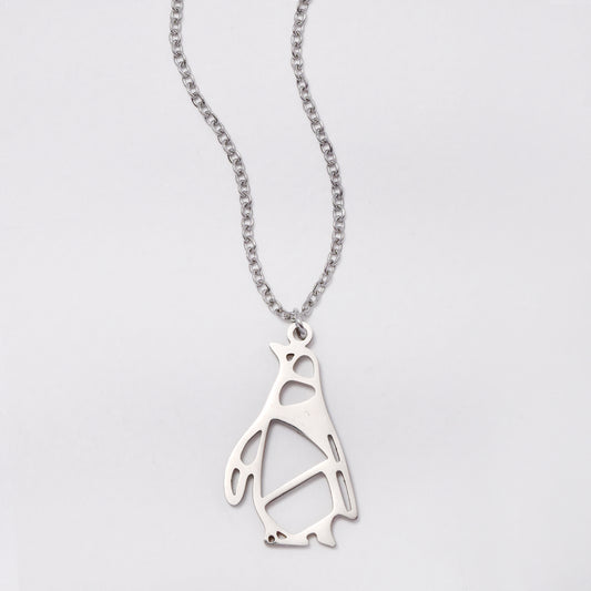 SSYN5884 - Steel cutout penguin necklace