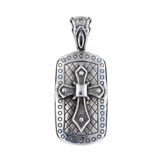 Stainless steel oxidized cross on disk pendant - SSYP4758