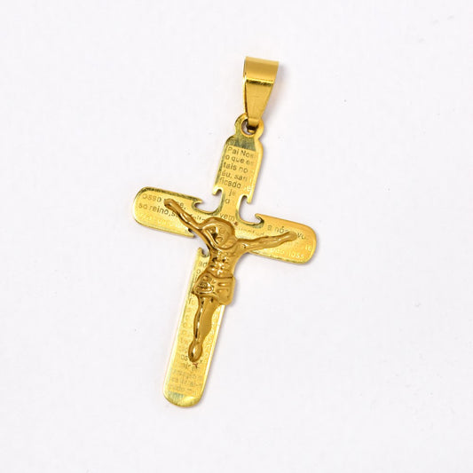 Stainless steel Portuguese 'Lord's prayer' crucifix pendant - SSYP5284