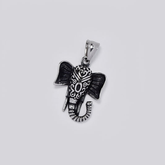 Stainless steel oxidized elephant head pendant