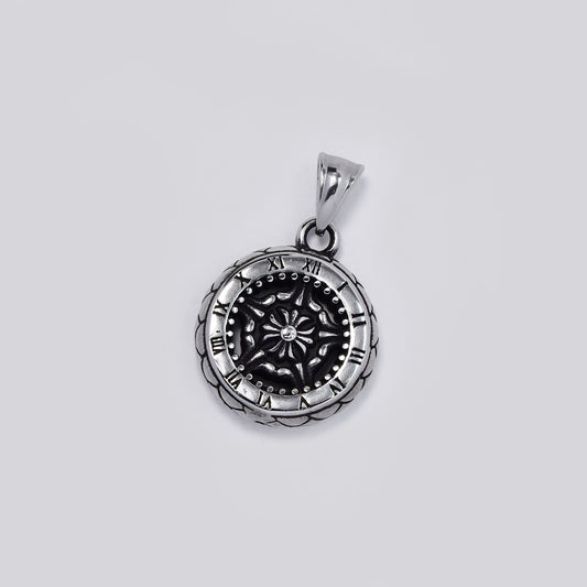 Stainless steel oxidized compass pendant